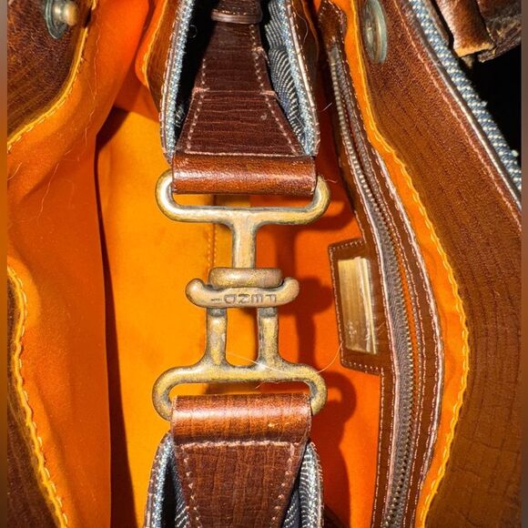 FENDI Blue Denim & Brown Leather Trim Etniko Bag Du Jour Shoulder Bag Auth - Picture 16 of 16